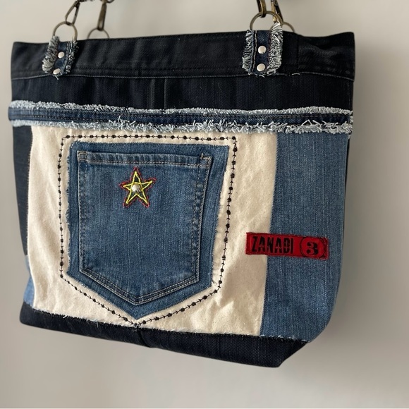 Denim patchwork shoulder bag-tote bag upcycled jeans boho bag - Picture 10 of 16